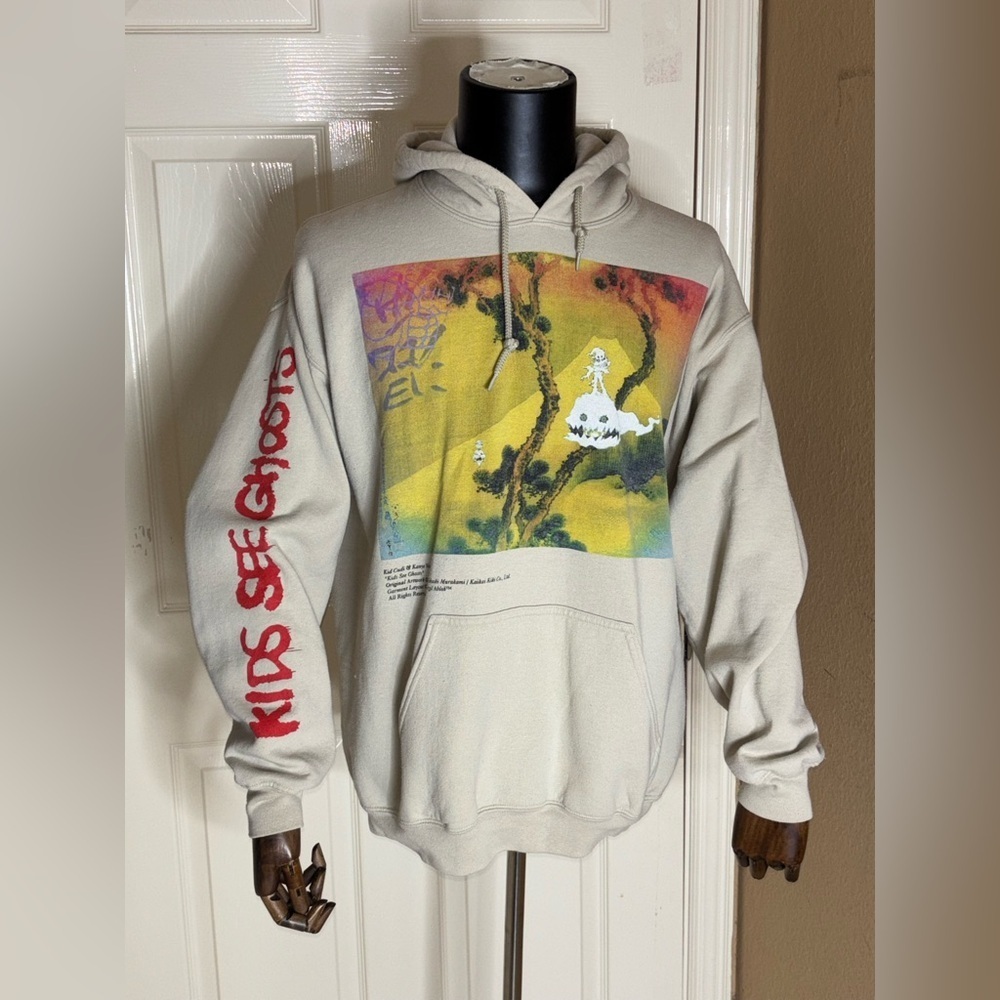 Kanye West Kid Cudi Kids See Ghosts Album Hoodie Large Beige Brown Tour Pullover - Picture 3 of 10